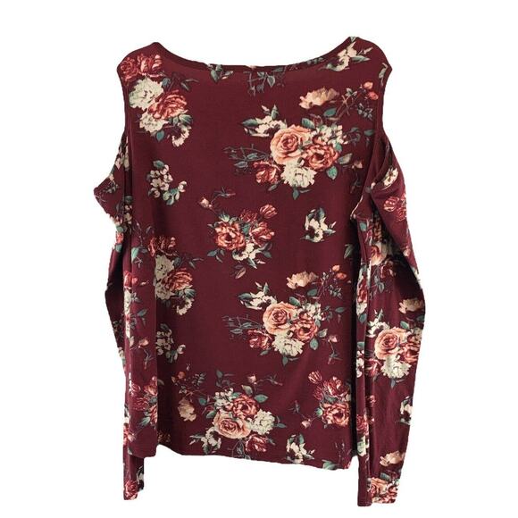 Rue 21 Womens Floral Blouse Size XL Cold Shoulder Long Sleeve V-Neck Stretch - Picture 2 of 7